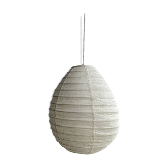 Small Japanese-style natural rattan and linen pendant light in the shape of a drop H40 D35