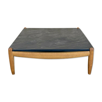 60s 70s oak coffee table carl straub slate slab 60s