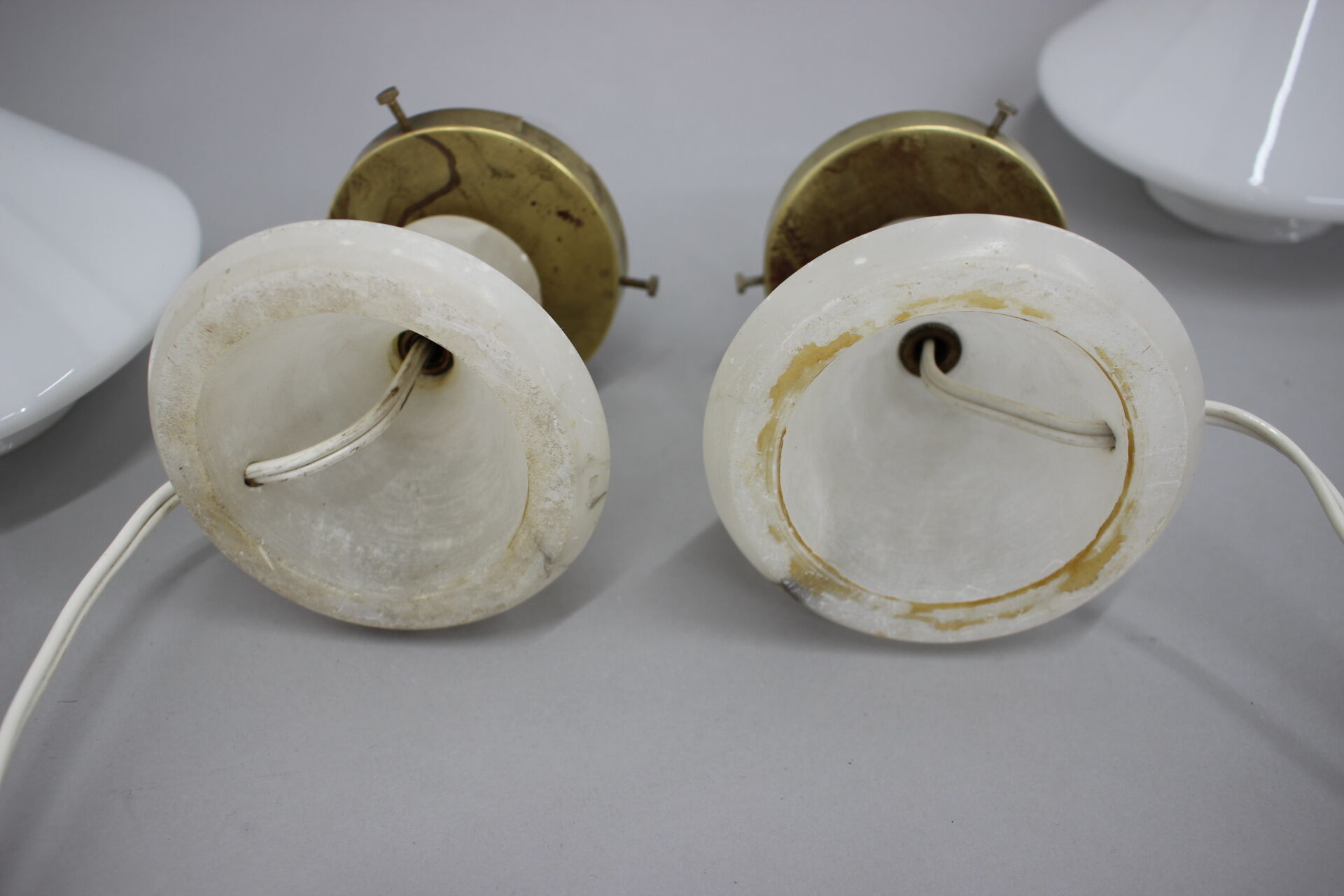 1940s pair of unique art deco table lamps with alabaster base ,czechoslovakia