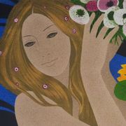 Yves Ganne: The Two Women with Bouquets, original signed lithograph