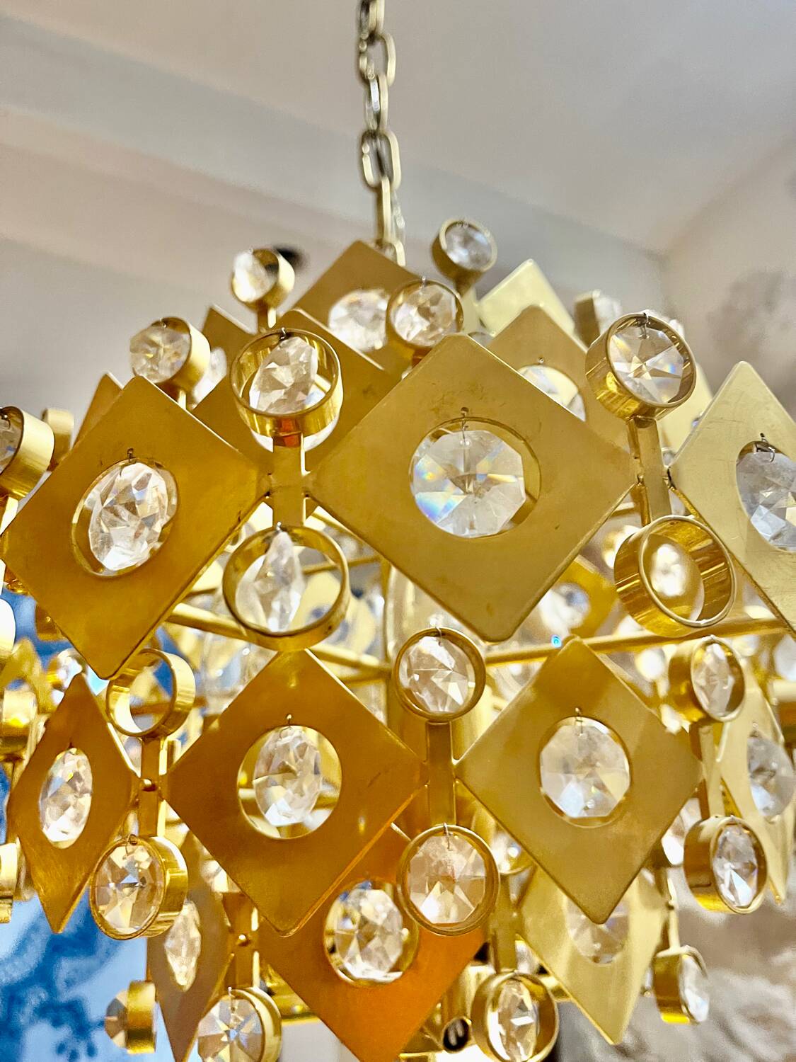 Brutalist Palwa crystal and gilt chandelier, 1960s