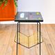 End table / selette in ceramic, black iron and yellow scoubidou, Psyché, 1960