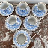 Coffee and tea set, vintage, stylized bird decor, retro, design, blue