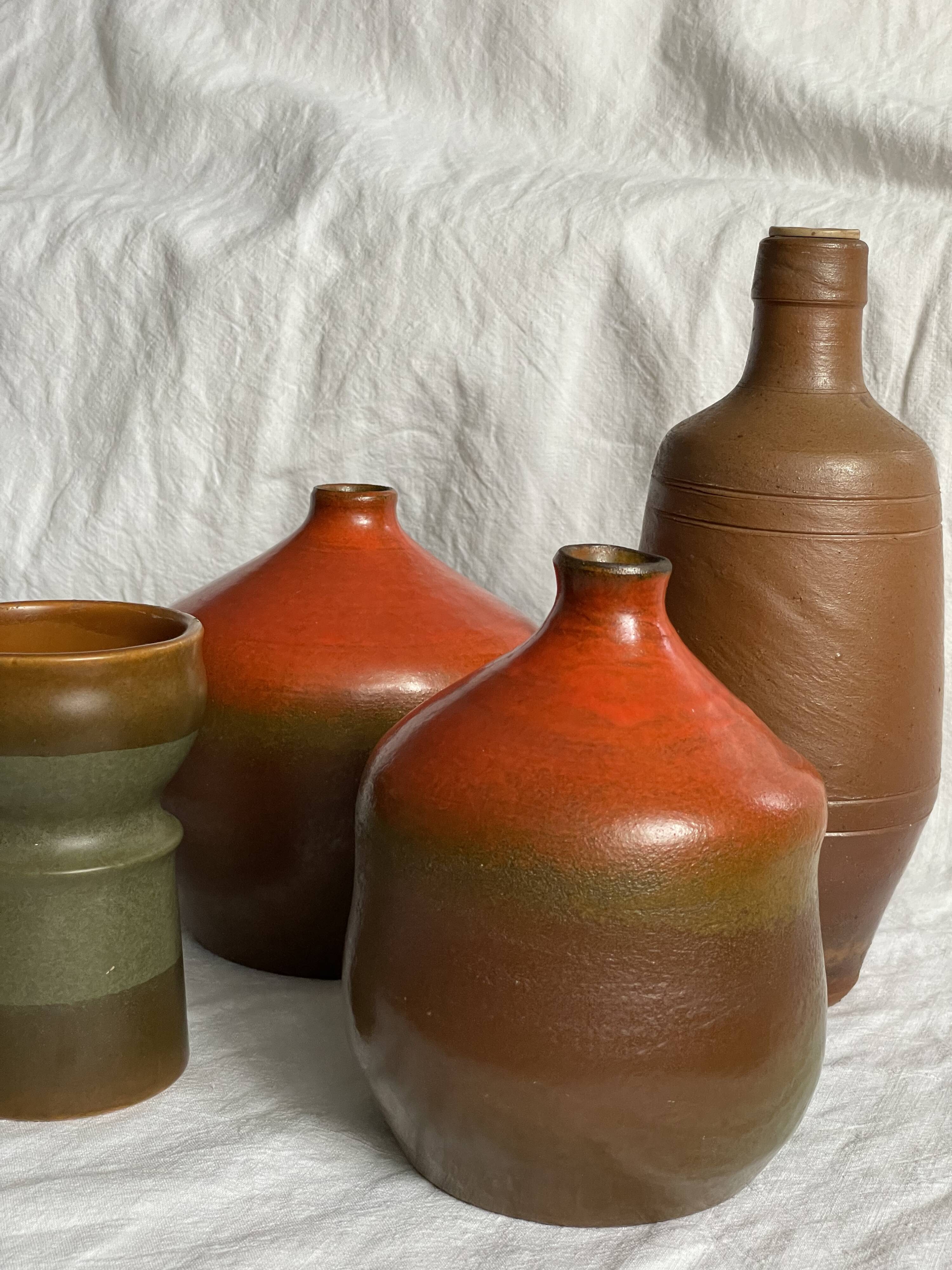 Vase boule terre cuite émaillé dégradé signé SS