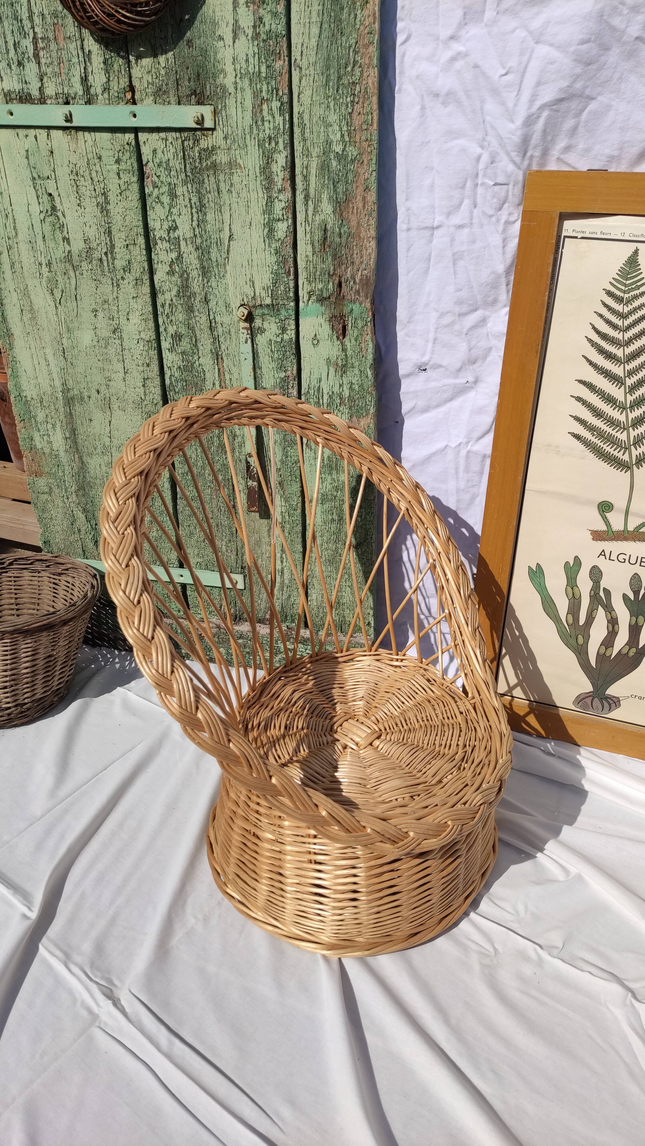 Vintage braided wicker armchair