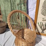 Vintage braided wicker armchair