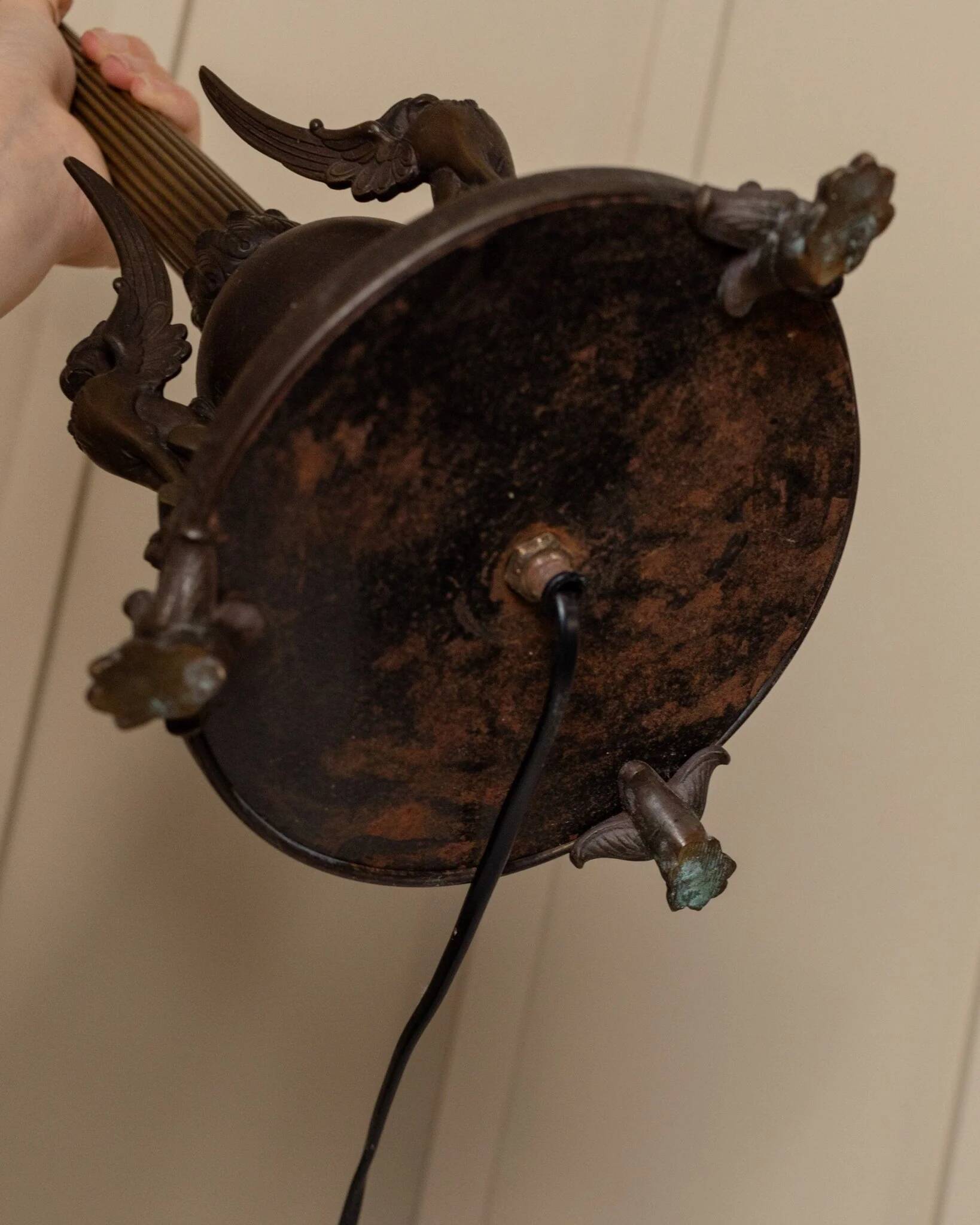 Brown Bronze Metal Table Lamp – Empire 1910s, Italian Design with Animal Motifs, Classic Desk Lamp