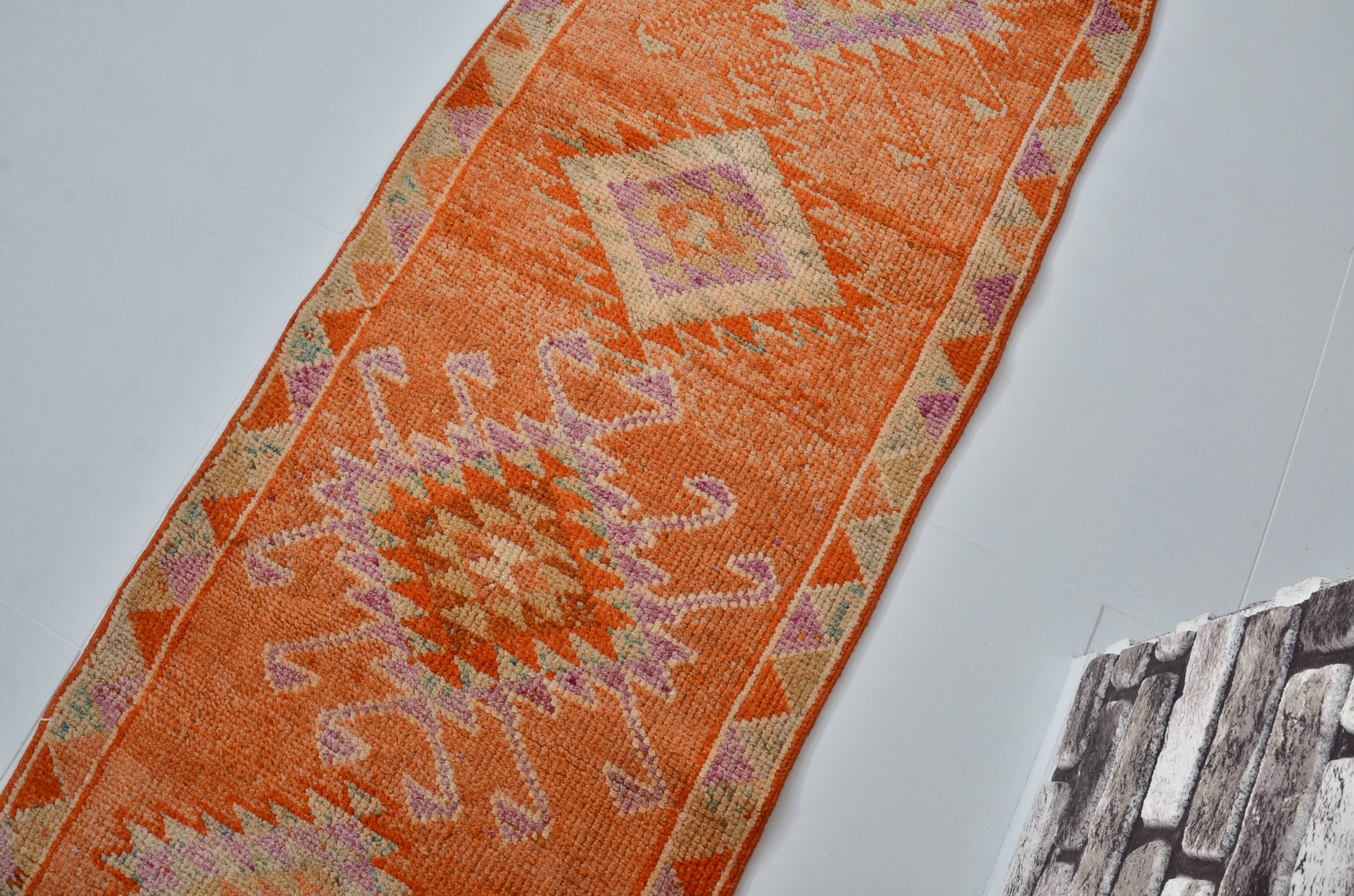 Unique Motif Vintage Wool Runner Rug sku 2120