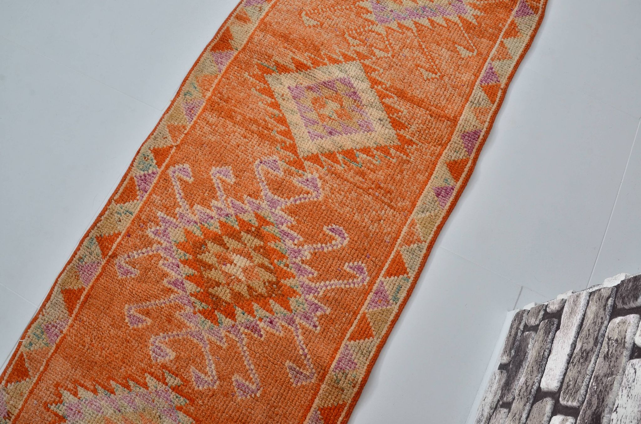 Unique Motif Vintage Wool Runner Rug sku 2120
