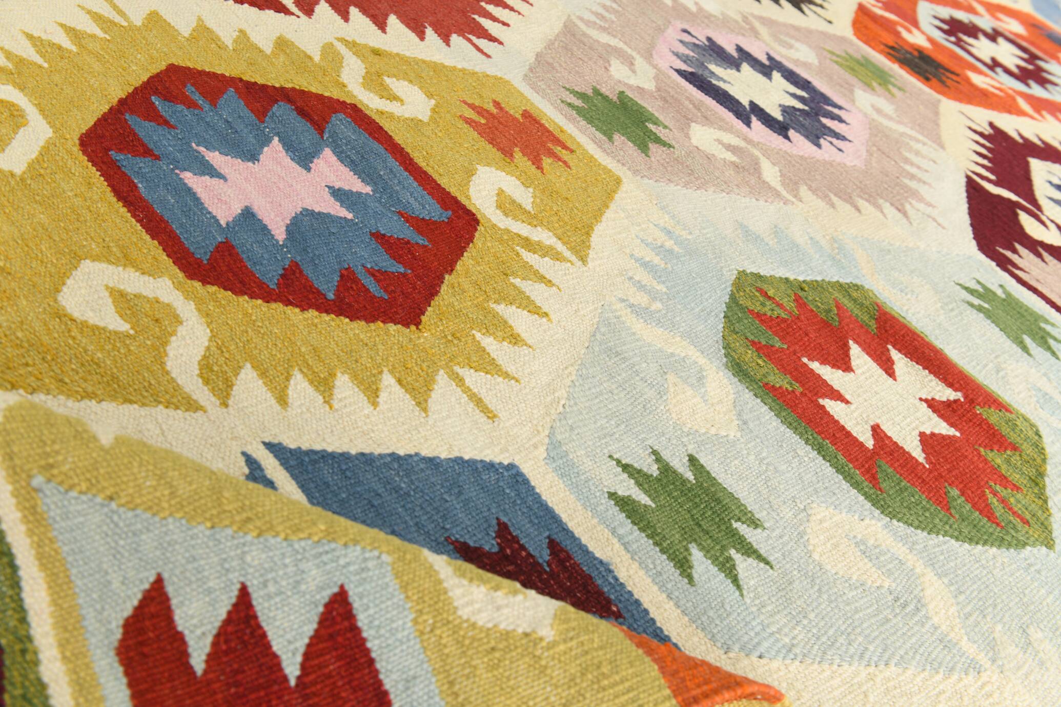 Turkish Geometric Tribal Vintage Kilim Rug, 254x348Cm