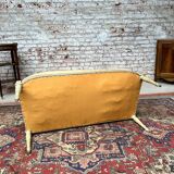 Banquette en bois peint à dossier à la reine de style Louis XVl XlX eme siècle
