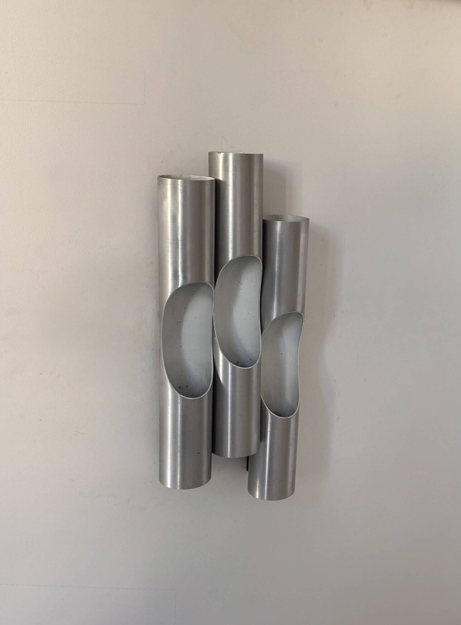 Set of 3 vintage Fuga wall lights by Raak, brushed aluminium, Netherlands 1970.