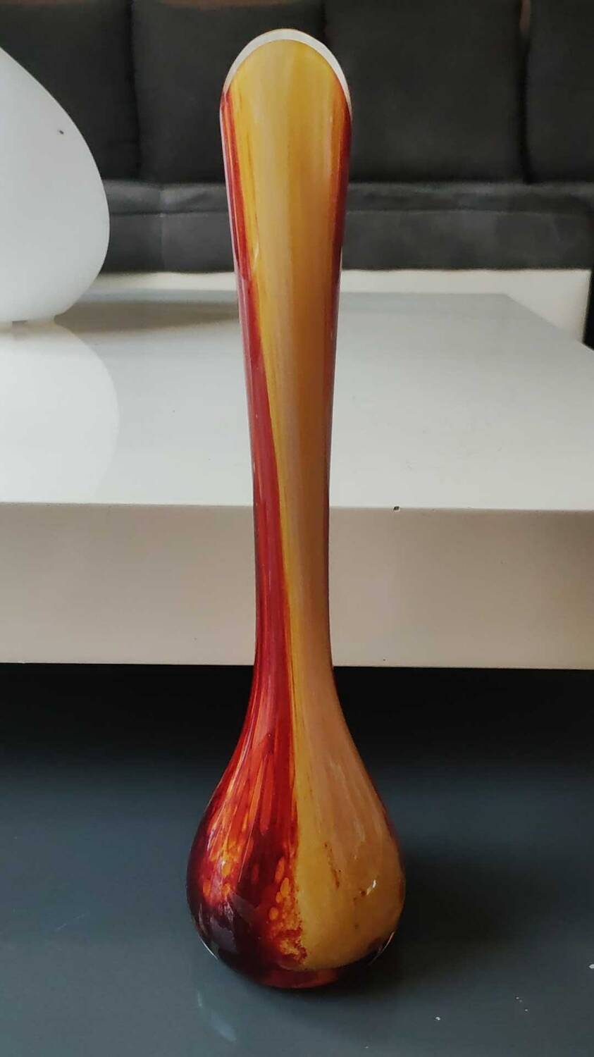 Large marbled glass vase, mouth blown. Signed La Rochère France. Height 33.5 cm