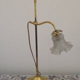 French antique brass goose neck table lamp with white opaque glass shade 5468.