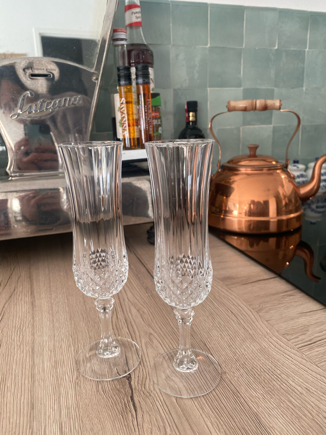 Flûtes champagne Cristal d’Arques Longchamp ciselé Selency