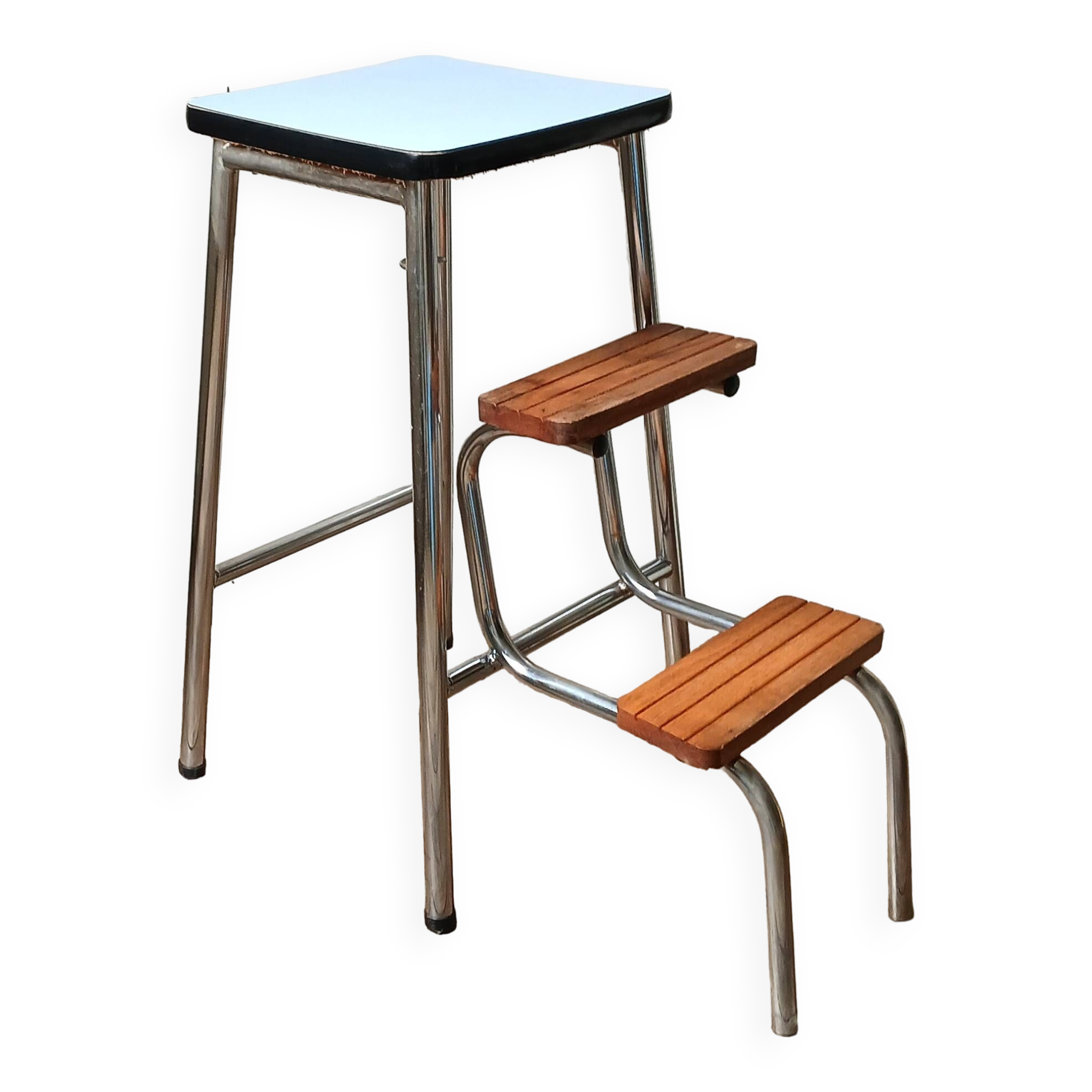 Tabouret escabeau escamotable Formica bleu, 1960