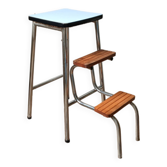 Blue Formica retractable step stool, 1960s