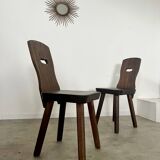 Lot 2 old chair in solid elm brutalist design from the 60s