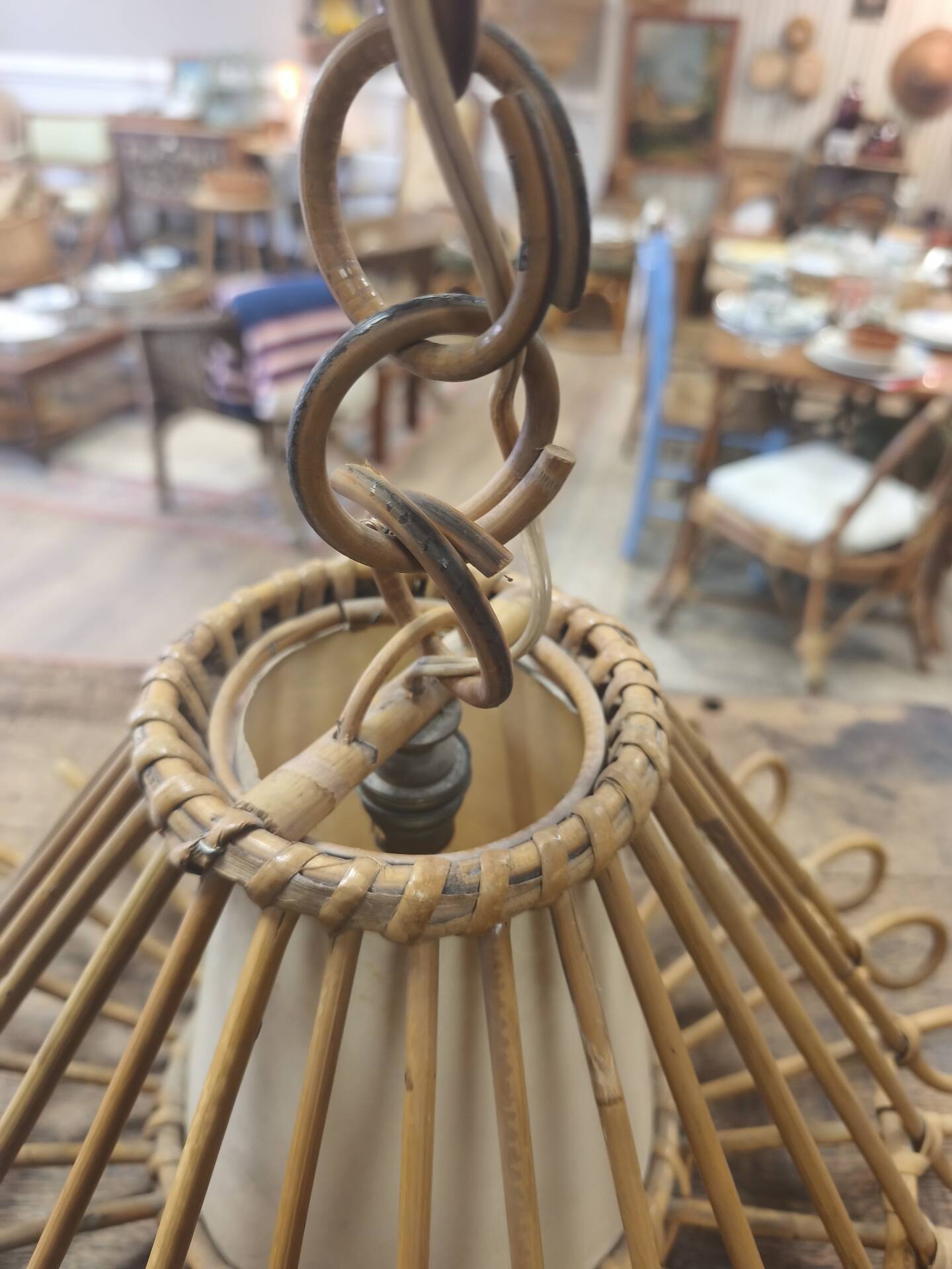 Vintage rattan ceiling light fixture