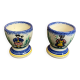 Pair of Antique Quimper Pornic Painted Ceramic Egg Cups Vintage