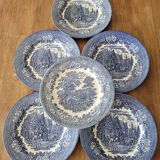 6 blue plates made in england