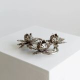 Silver-plated Metal Candlestick with 3 Flower Cups - Vintage Mid-Century Italian Design (1960s)