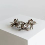 Silver-plated Metal Candlestick with 3 Flower Cups - Vintage Mid-Century Italian Design (1960s)