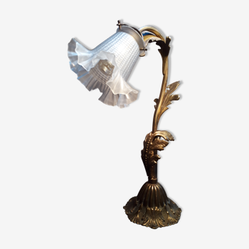 Lampe de bureau 1920 bronze laiton regule patiné doré 37x26cm