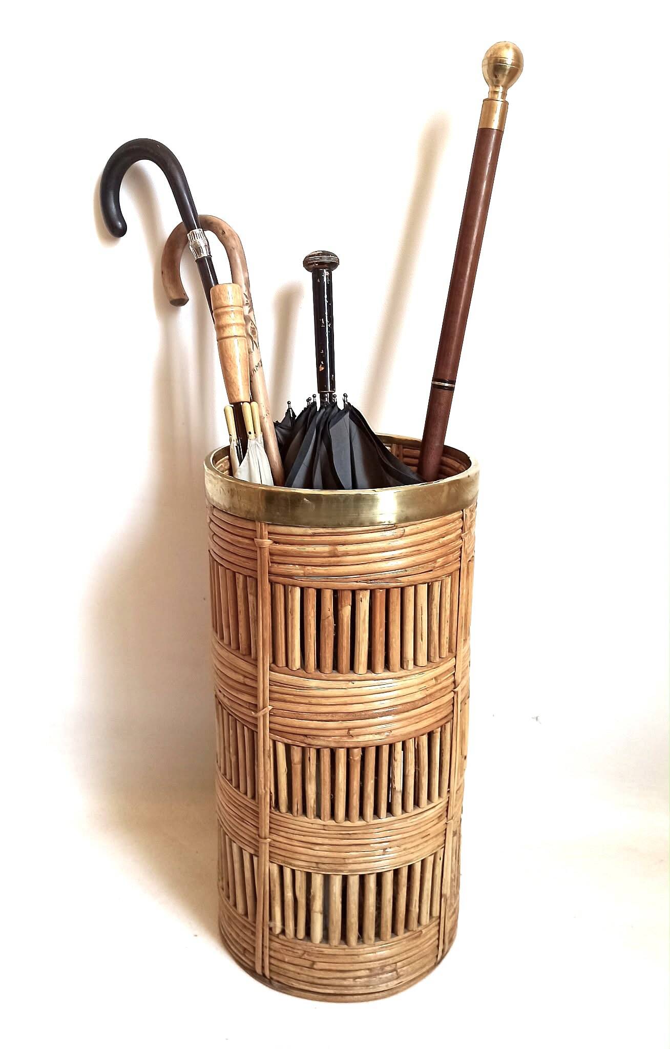 Umbrella stand Gabriella Crespi 1970s Bamboo Brass Height 51 cm
