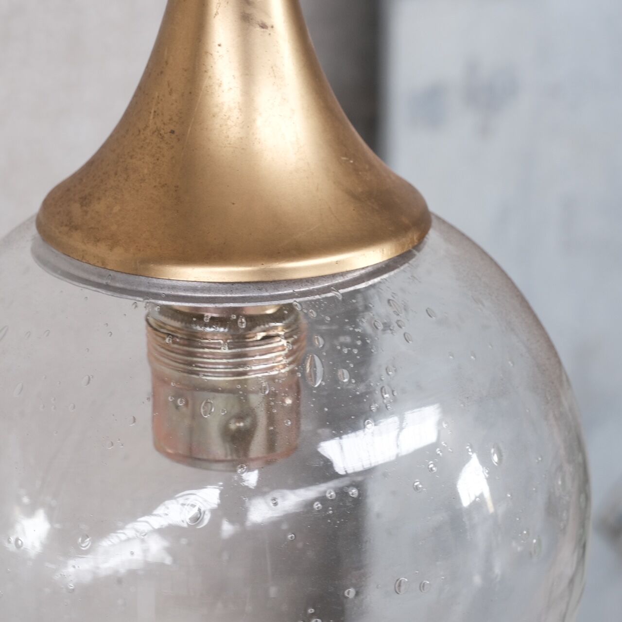 German mid-century clear glass and brass pendant