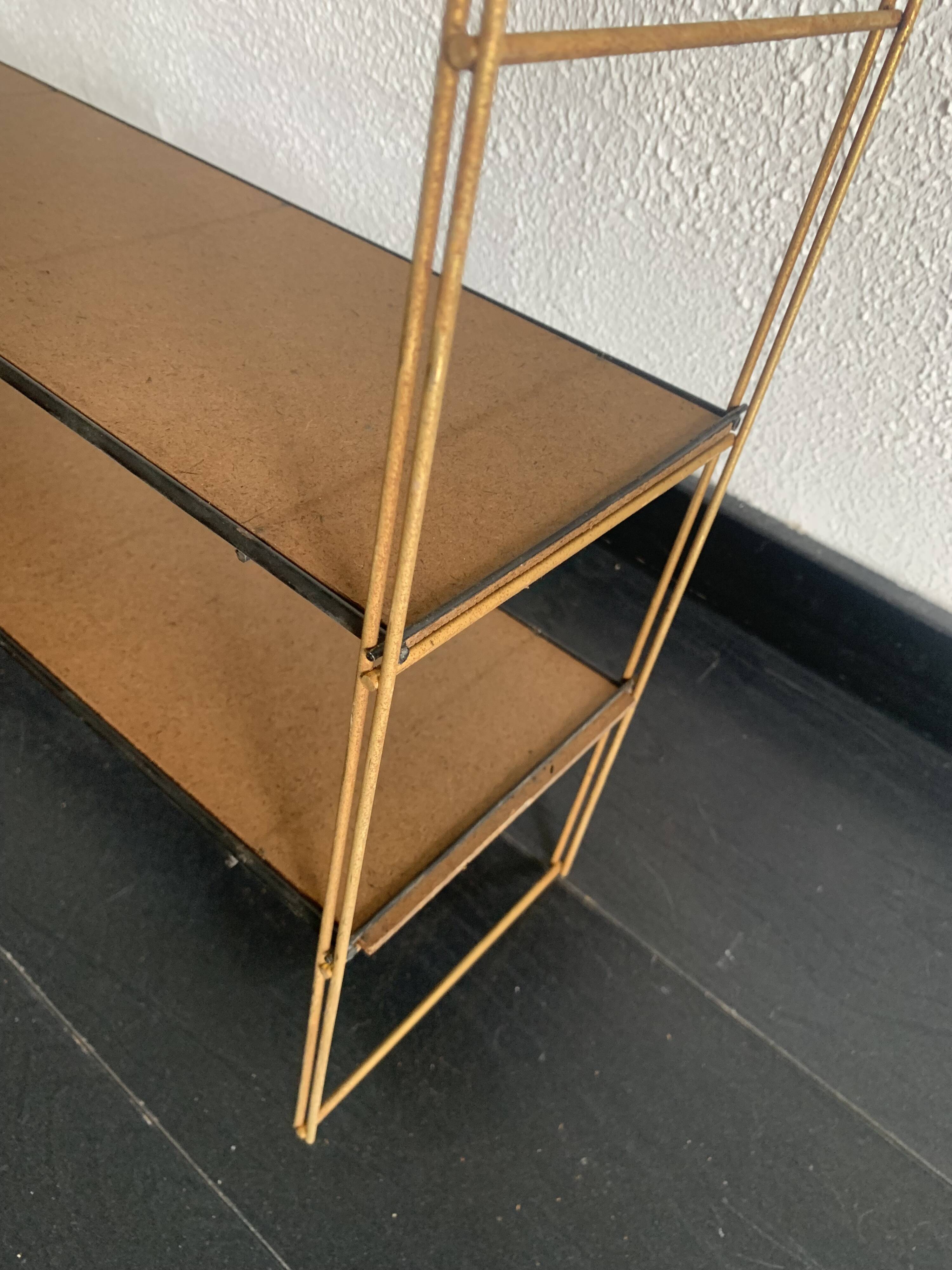 Vintage 1960 String wall shelf in gold wood - 60 x 50 cm