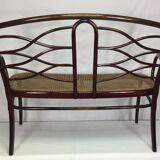Bench in turned wood and canework by Thonet, Austria
