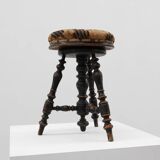Art Deco adjustable piano stool with original upholstery, France 1920s