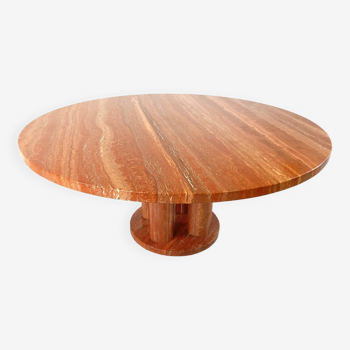 Large round red travertine dining table, 1970s