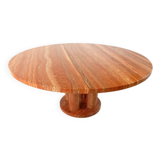 Large round red travertine dining table, 1970s