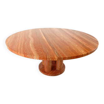 Grande table à manger ronde en travertin rouge, années 1970