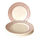 Set of 5 Badonviller dessert plates with red and white geometric pattern