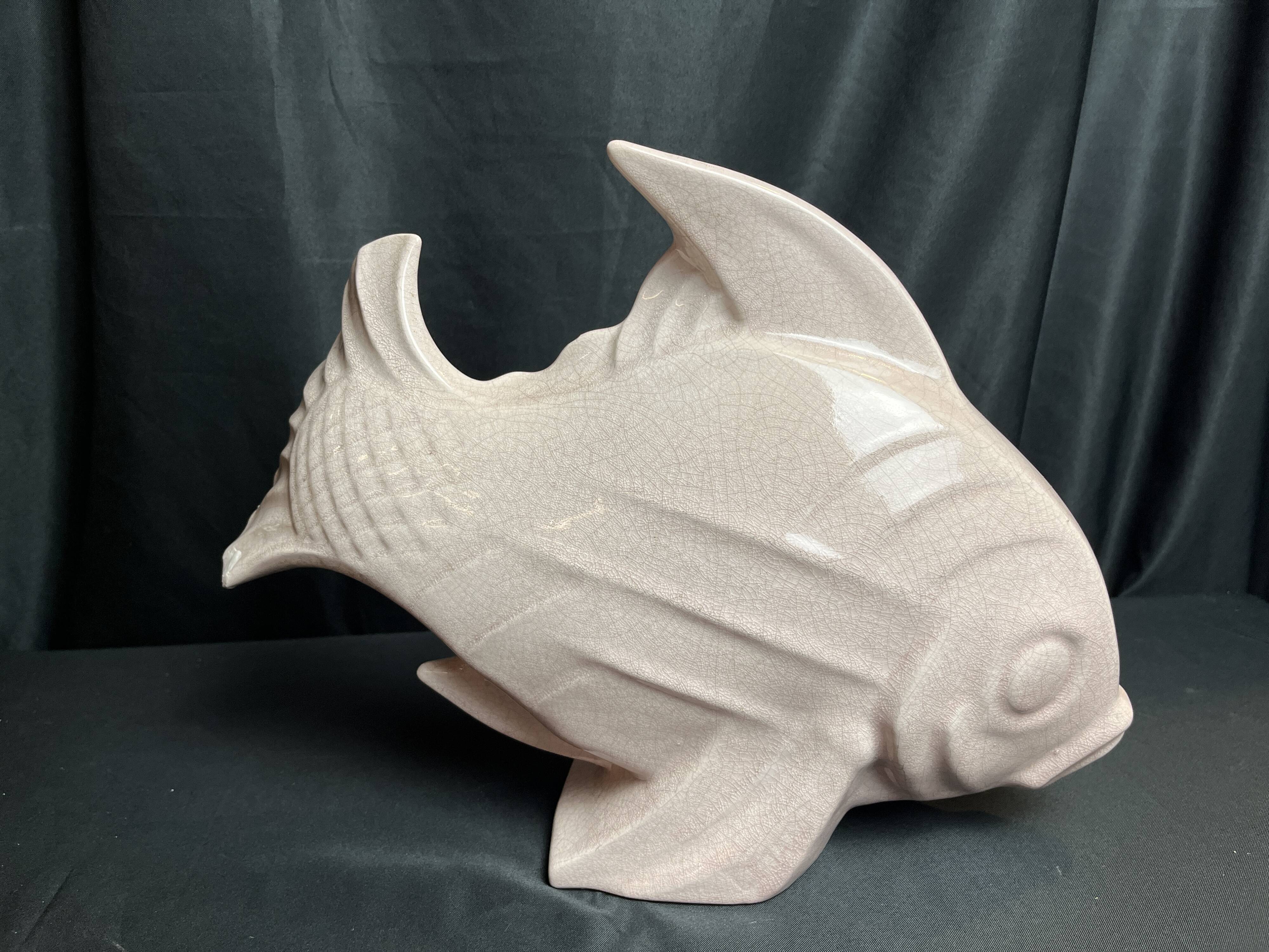 Art Deco, crackled ceramic fish Le Jan circa 1940