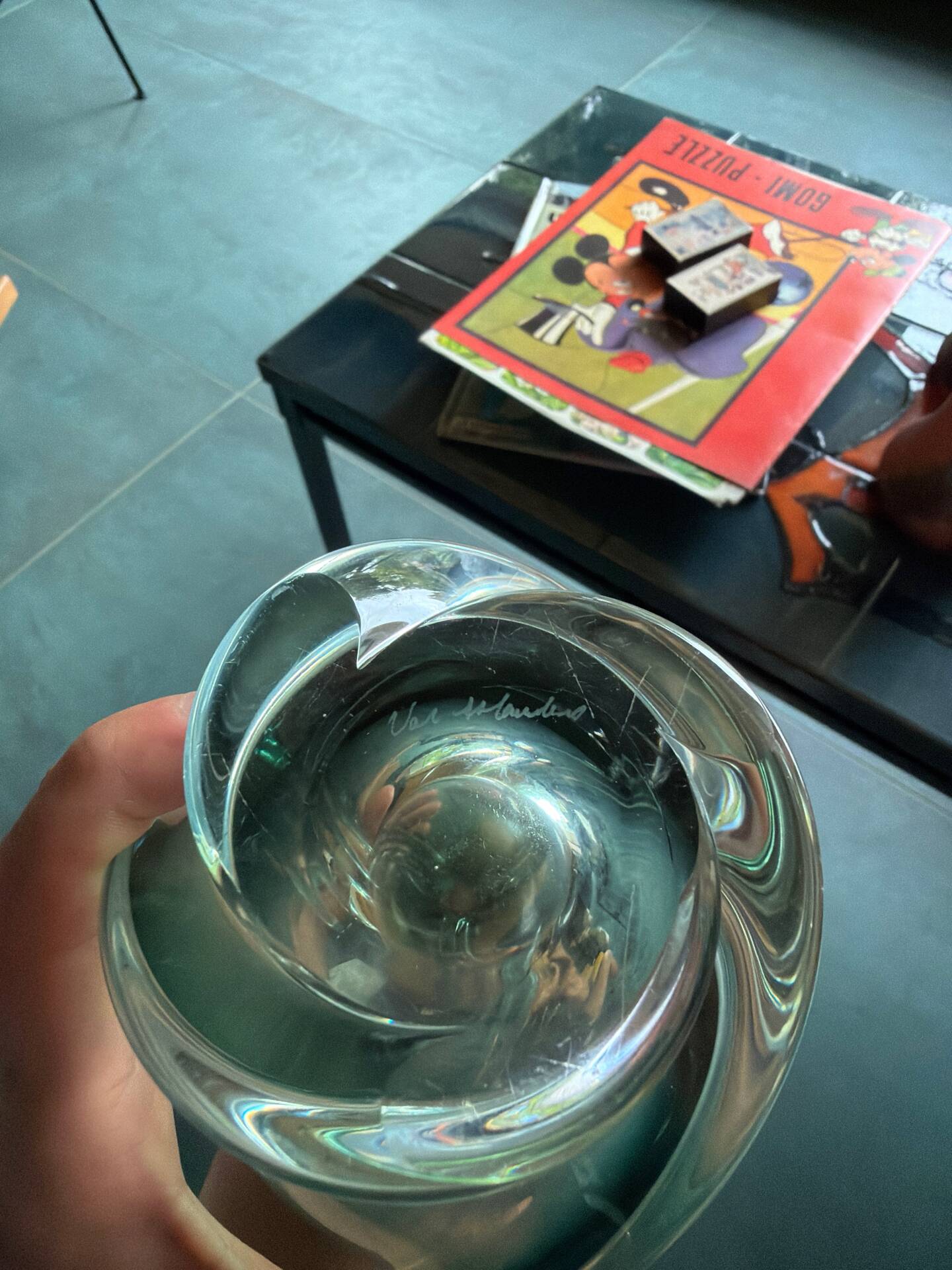 Transparent green crystal vase from Val Saint Lambert.