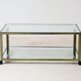 Table basse en laiton, verre et miroir 1970
