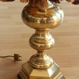 Lampe de table Mid-Century sur un pied en laiton massif et opulent - abat-jour en cuir