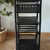 Vintage 50's black lacquered bamboo trolley