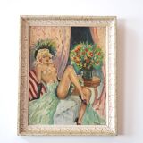 Tableau, peinture danseuse du Moulin Rouge, années 60