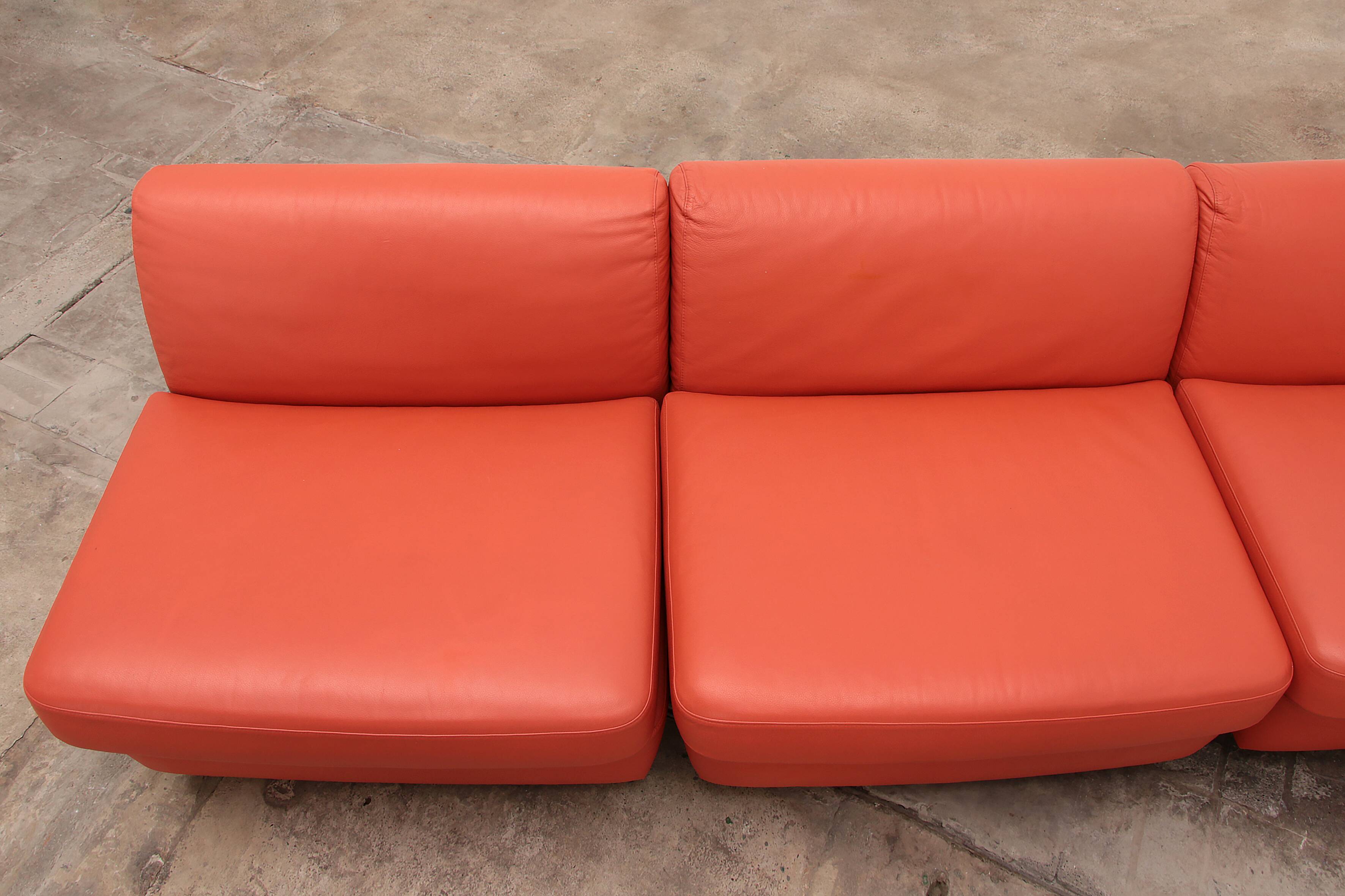 Mario Bellini Amanta modular sofa in orange leather for C&B Italy, 1960s