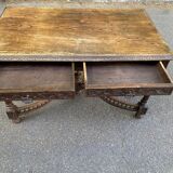 Napoleon III desk with carved spinning top legs in solid wood, 19th century