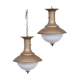 Pair of brass and opaline large pendant lights