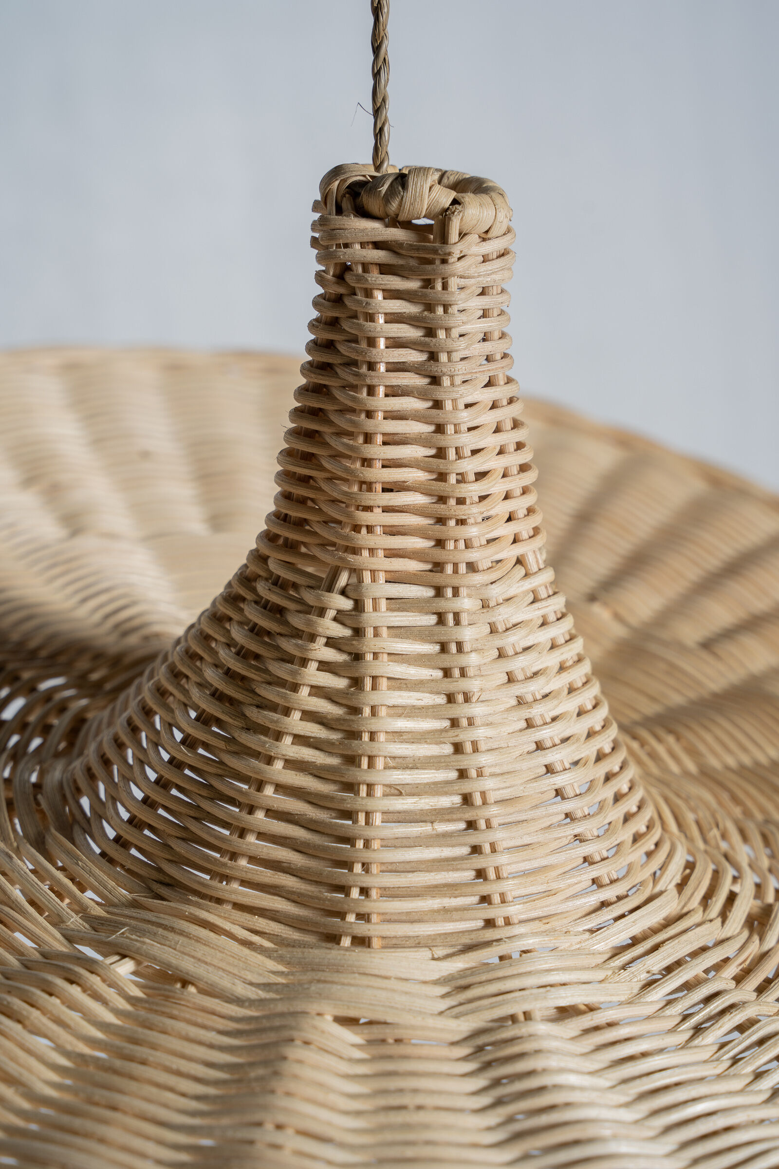 Large suspension, rattan luminaire in hat shape D:80cm