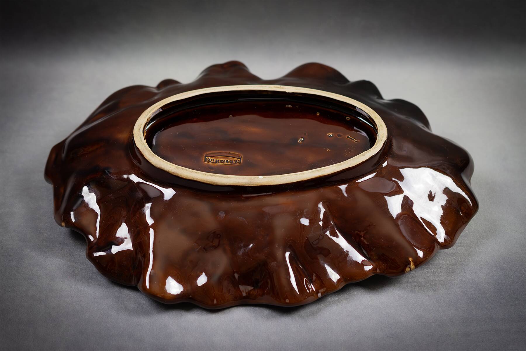 Large Vallauris ceramic bowl in the shape of a leaf