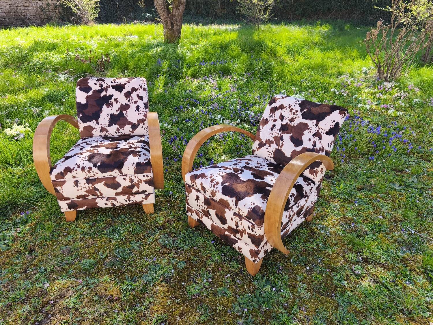 Pair of Art Deco cowhide armchairs