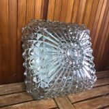 Old molded glass ceiling light + vintage black metal support